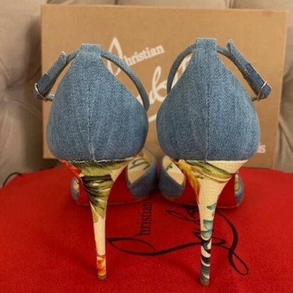 Christian Louboutin Women Senora 4" Denim Hawaii Peep Toe Pumps Sz 36.5 Blue NIB - Picture 11 of 15